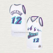 Camiseta John Stockton NO 12 Utah Jazz Hardwood Classics Throwback Blanco