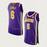Camiseta LeBron James NO 6 Los Angeles Lakers Statement Autentico Violeta