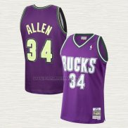 Camiseta Ray Allen NO 34 Milwaukee Bucks Mitchell & Ness 2000-01 Violeta