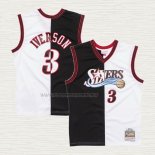 Camiseta Allen Iverson NO 3 Philadelphia 76ers Mitchell & Ness Split 2000-01 Negro Blanco