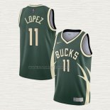 Camiseta Brook Lopez NO 11 Milwaukee Bucks Earned 2020-21 Verde