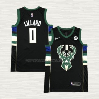 Camiseta Damian Lillard NO 0 Milwaukee Bucks Statement 2018-19 Negro