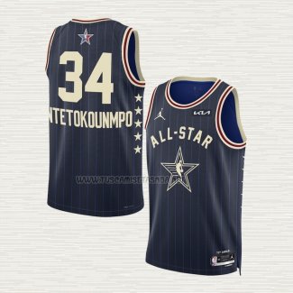 Camiseta Giannis Antetokounmpo NO 34 Milwaukee Bucks All Star 2024 Azul