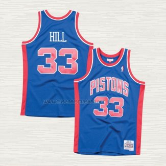 Camiseta Grant Hill NO 33 Detroit Pistons Hardwood Classics Throwback Azul