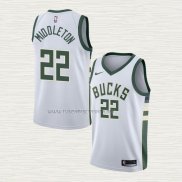 Camiseta Khris Middleton NO 22 Milwaukee Bucks Association Blanco