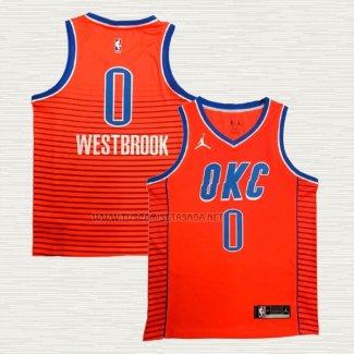 Camiseta Russell Westbrook NO 0 Oklahoma City Thunder Statement 2021 Naranja