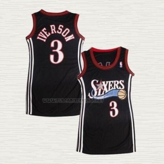 Camiseta Allen Iverson NO 3 Mujer Philadelphia 76ers Negro