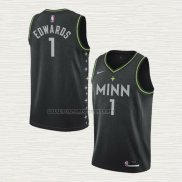 Camiseta Anthony Edwards NO 1 Minnesota Timberwolves Ciudad 2020-21 Negro