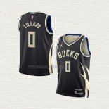 Camiseta Damian Lillard NO 0 Nino Milwaukee Bucks Statement 2022-23 Negro