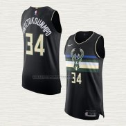 Camiseta Giannis Antetokounmpo NO 34 Milwaukee Bucks Statement Autentico Negro