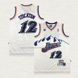 Camiseta John Stockton NO 12 Utah Jazz Retro Blanco