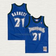 Camiseta Kevin Garnett NO 21 Minnesota Timberwolves Hardwood Classics Throwback 2003-04 Azul