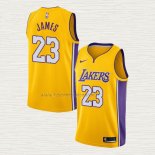 Camiseta Lebron James NO 23 Los Angeles Lakers Icon 2018 Amarillo