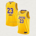 Camiseta Lebron James NO 23 Los Angeles Lakers Icon 2020 Final Bound Amarillo