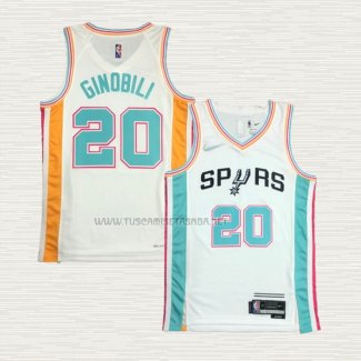 Camiseta Manu Ginobili NO 20 San Antonio Spurs Ciudad 2021-22 Blanco