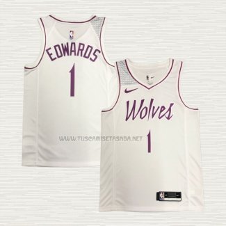 Camiseta Anthony Edwards NO 1 Minnesota Timberwolves Earned Blanco