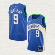 Camiseta Bobby Portis NO 9 Milwaukee Bucks Ciudad 2023-24 Azul