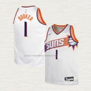 Camiseta Devin Booker NO 1 Nino Phoenix Suns Association 2023-24 Blanco