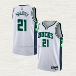 Camiseta Jrue Holiday NO 21 Milwaukee Bucks Ciudad 2021-22 Blanco