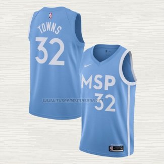 Camiseta Karl-Anthony Towns NO 32 Minnesota Timberwolves Ciudad Edition 2019-20 Azul