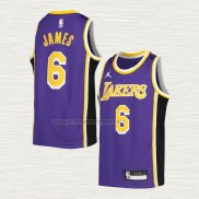 Camiseta LeBron James NO 6 Nino Los Angeles Lakers Statement Violeta