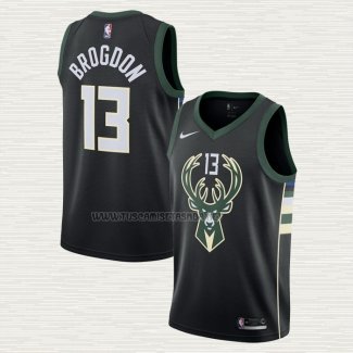 Camiseta Malcolm Brogdon NO 13 Milwaukee Bucks Statement Negro