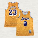 Camiseta NO 23 Los Angeles Lakers Mitchell & Ness Bape Amarillo