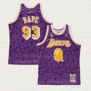 Camiseta NO 93 Los Angeles Lakers Mitchell & Ness Bape Violeta