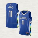 Camiseta Brook Lopez NO 11 Milwaukee Bucks Ciudad 2022-23 Azul