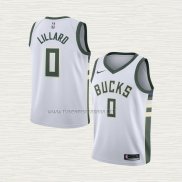 Camiseta Damian Lillard NO 0 Nino Milwaukee Bucks Association 2022-23 Blanco