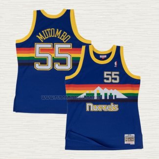 Camiseta Dikembe Mutombo NO 55 Denver Nuggets Hardwood Classics Throwback Azul