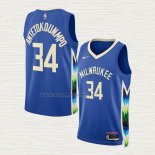 Camiseta Giannis Antetokounmpo NO 34 Milwaukee Bucks Ciudad 2022-23 Azul
