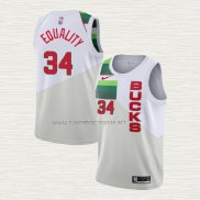 Camiseta Giannis Antetokounmpo NO 34 Milwaukee Bucks Earned Blanco