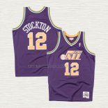 Camiseta John Stockton NO 12 Utah Jazz Mitchell & Ness 1991-92 Violeta