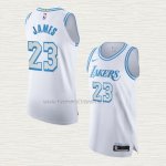Camiseta LeBron James NO 23 Los Angeles Lakers Ciudad Autentico 2020-21 Blanco