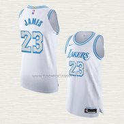 Camiseta LeBron James NO 23 Los Angeles Lakers Ciudad Autentico 2020-21 Blanco