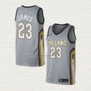 Camiseta Lebron James NO 23 Cleveland Cavaliers Ciudad 2018 Gris