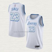 Camiseta Lebron James NO 23 Los Angeles Lakers Ciudad 2020-21 Blanco