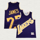Camiseta Lebron James NO 23 Los Angeles Lakers Mitchell & Ness Big Face Violeta