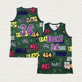Camiseta Allen Iverson NO 34 Milwaukee Bucks Mitchell & Ness 2000-01 Verde