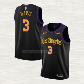 Camiseta Anthony Davis NO 3 Los Angeles Lakers Ciudad 2019-20 Negro