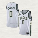 Camiseta Damian Lillard NO 0 Milwaukee Bucks Association 2022-23 Blanco