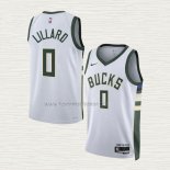 Camiseta Damian Lillard NO 0 Milwaukee Bucks Association 2022-23 Blanco