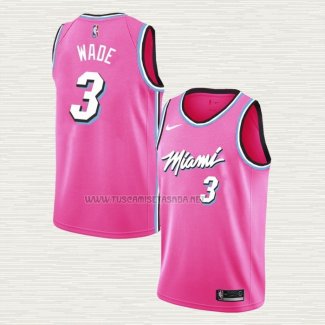 Camiseta Dwyane Wade NO 3 Miami Heat Earned 2018-2019 Rosa