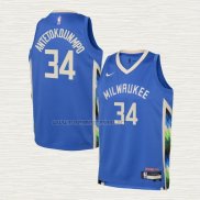 Camiseta Giannis Antetokounmpo NO 34 Nino Milwaukee Bucks Ciudad 2022-23 Azul