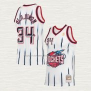 Camiseta Hakeem Olajuwon NO 34 Houston Rockets Mitchell & Ness 1996-97 Blanco