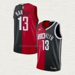 Camiseta James Harden NO 13 Brooklyn Nets Houston Rockets Split Negro Rojo