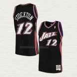 Camiseta John Stockton NO 12 Utah Jazz Hardwood Classics 1998-99 Negro