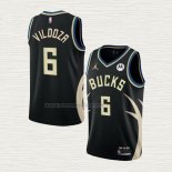 Camiseta Luca Vildoza NO 6 Milwaukee Bucks Statement 2022-23 Negro