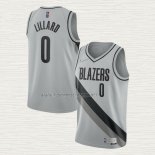 Camiseta Damian Lillard NO 0 Portland Trail Blazers Earned 2020-21 Gris